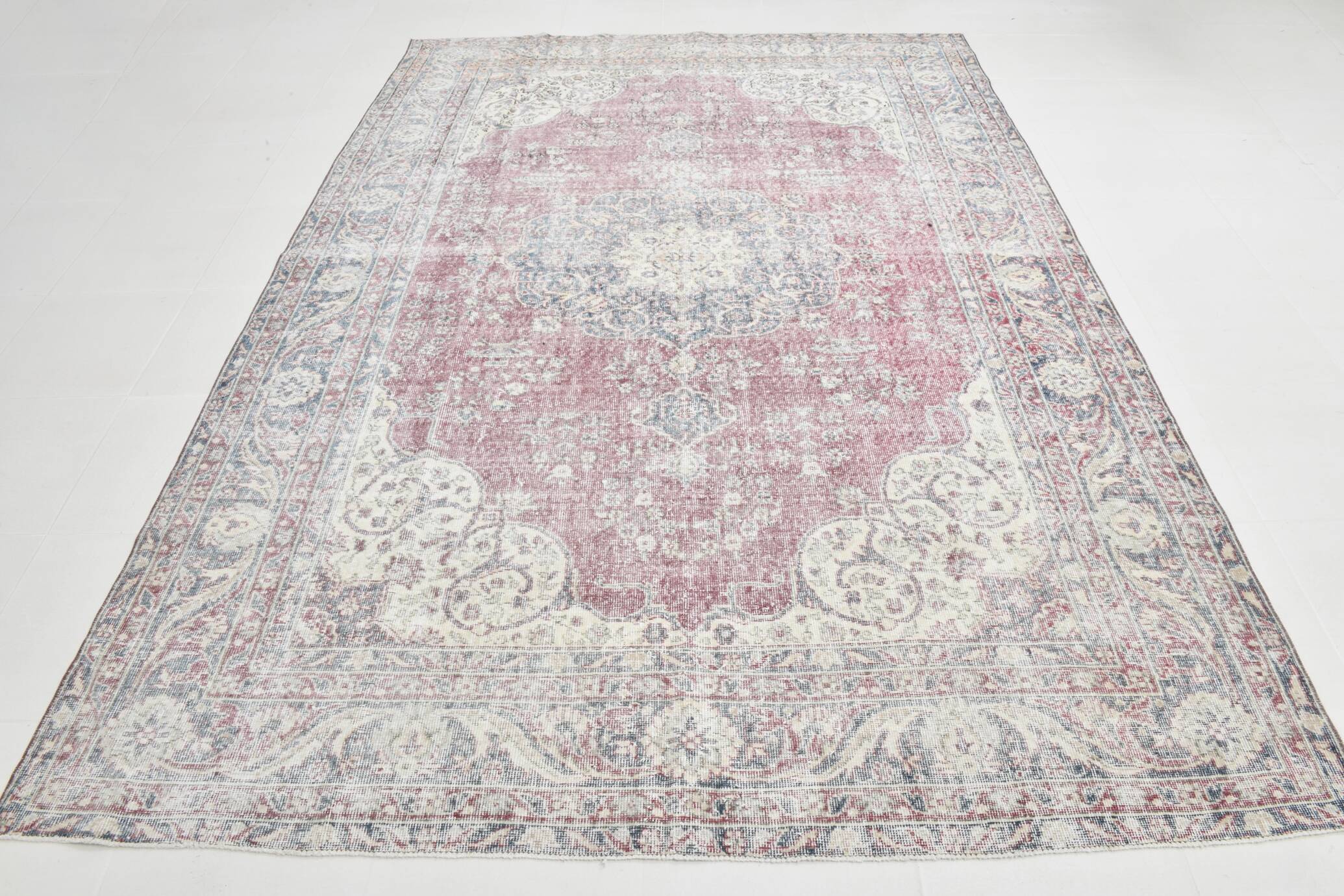 7x10 Faded Grey Beige Turkish Vintage Rug, 216x304Cm