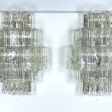 Pair of XL clear murano glass elements wall lamps produced in Italy during the 70s. Attributable to