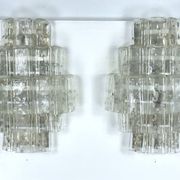 Pair of XL clear murano glass elements wall lamps produced in Italy during the 70s. Attributable to