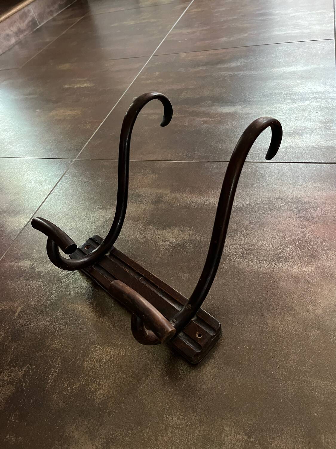 Thonet curved wood wall coat rack with 2 hooks