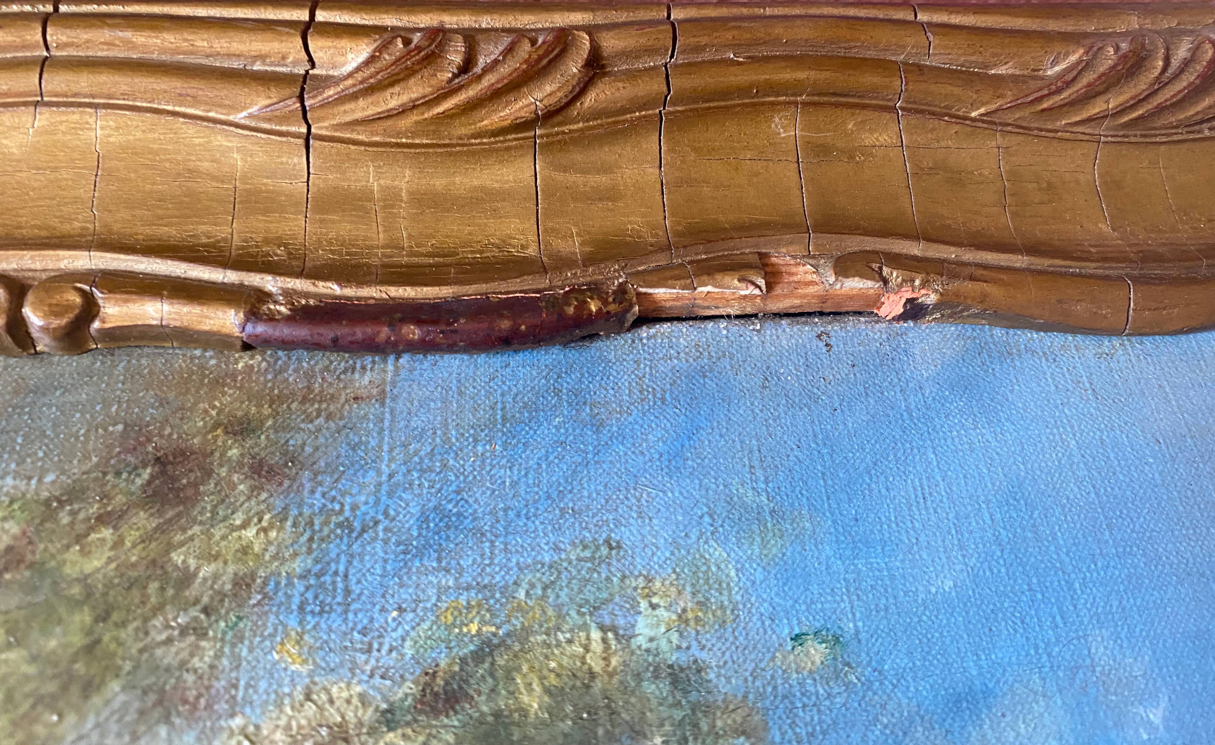 Painting Provencal school "Animated landscape" signed Jane Colat XIX ° century + frame