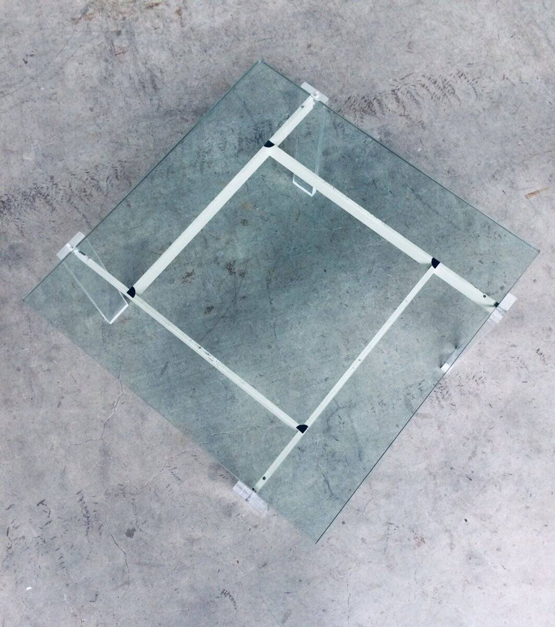 Danish Poul Kjaerholm Style Metal, Acrylic Glass & Glass Coffee Table, 1960s