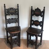 Set of an armchair and a pair of chairs in Italian Renaissance walnut