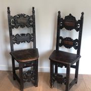 Set of an armchair and a pair of chairs in Italian Renaissance walnut