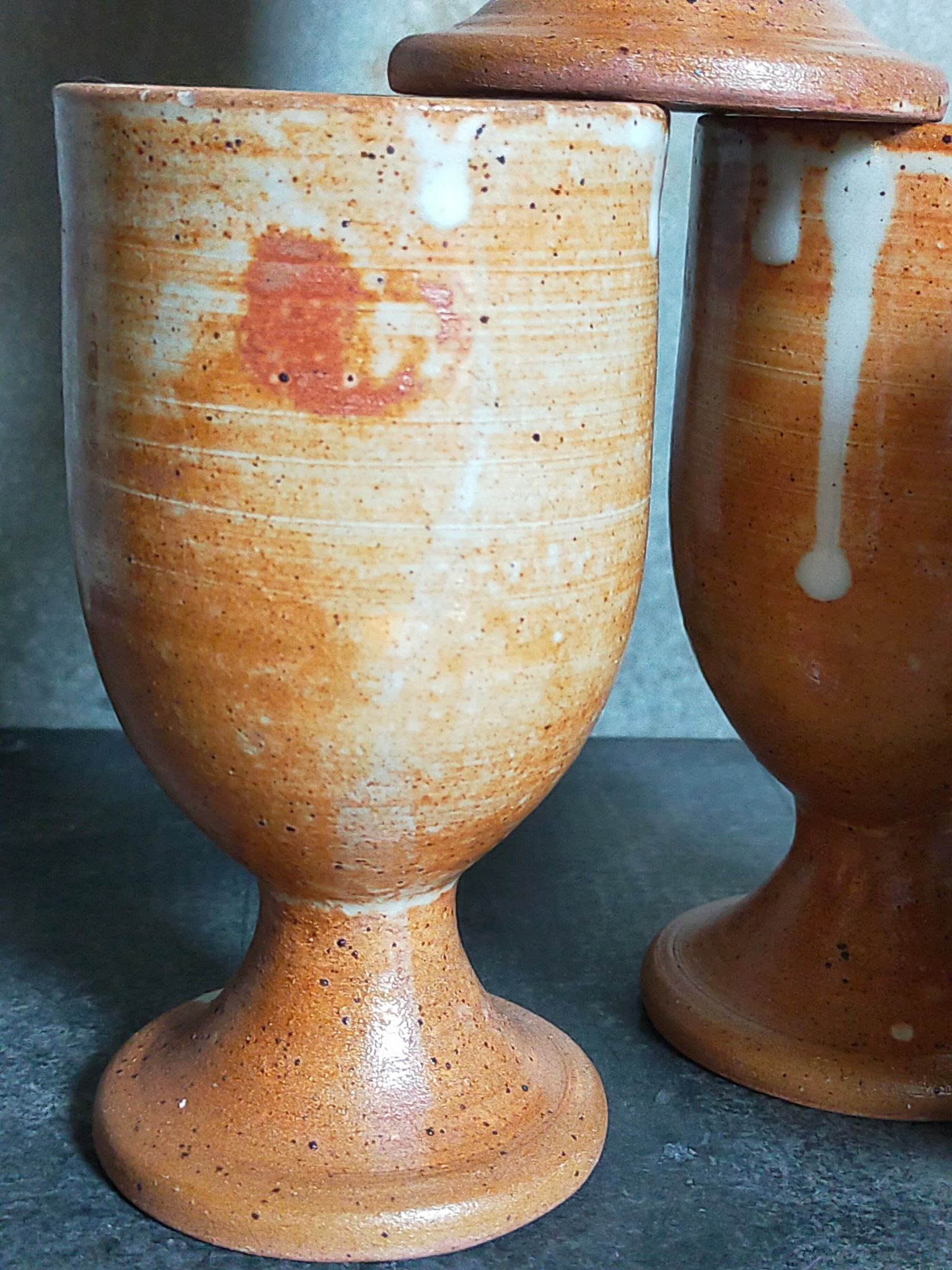Four potter's mugs turned in vintage light stoneware