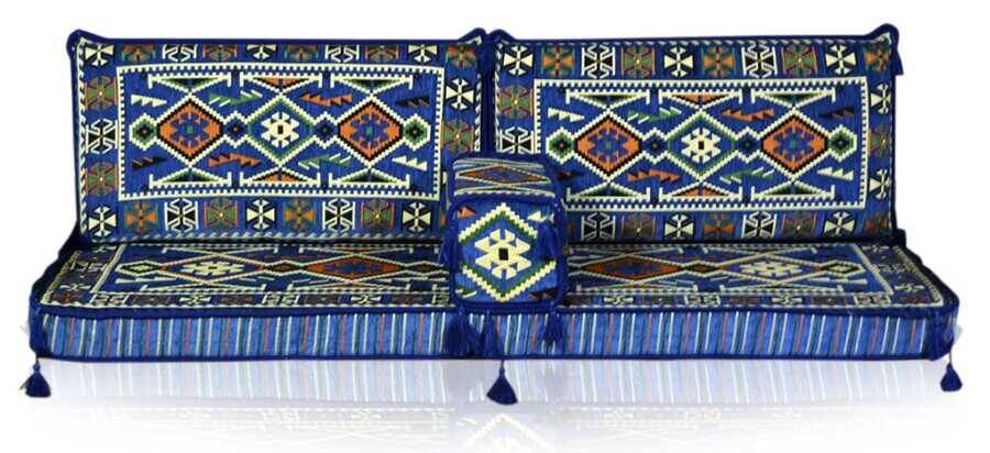 Anatolian Floor Couch, Blue Floor Sofa, Arabic Majlis Seating