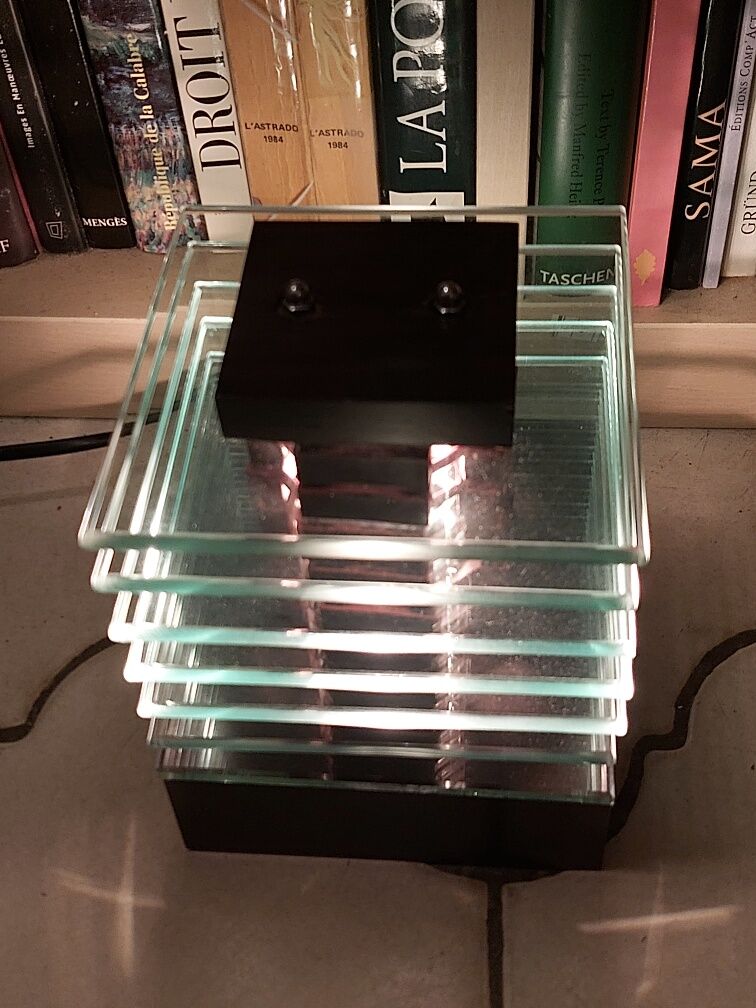 Demeter wood and glass lamp Maison Desny 1980