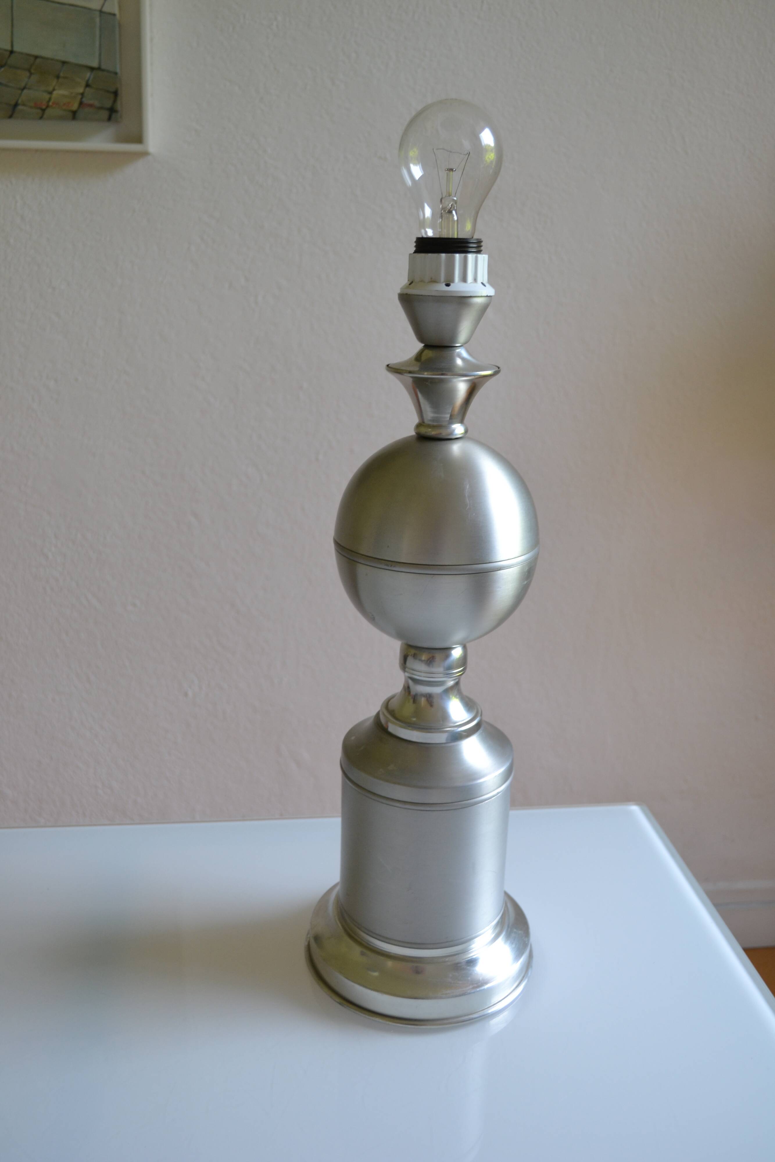 Large brushed aluminum lamp base, Philippe Barbier era, circa 1970
