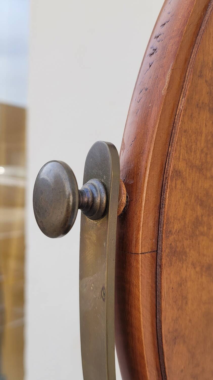 Tripod base psyché barber mirror in cherry wood with a system