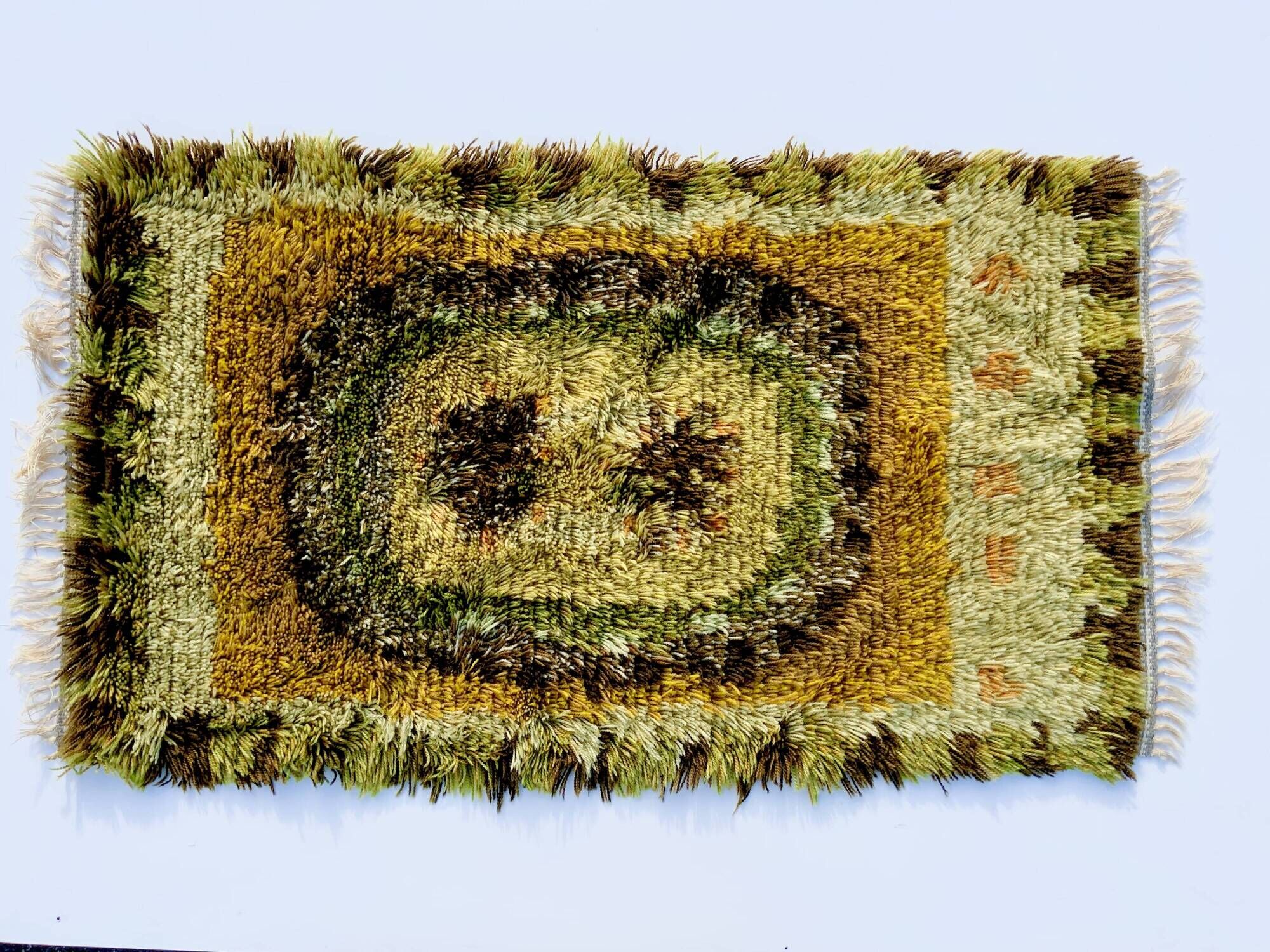 Vintage Scandinavian Design Wool Rya Rug Woven Handmade Vintage 1970s