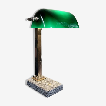 Lampe de bureau vintage - opaline verte - métal chrome - art déco design moderne