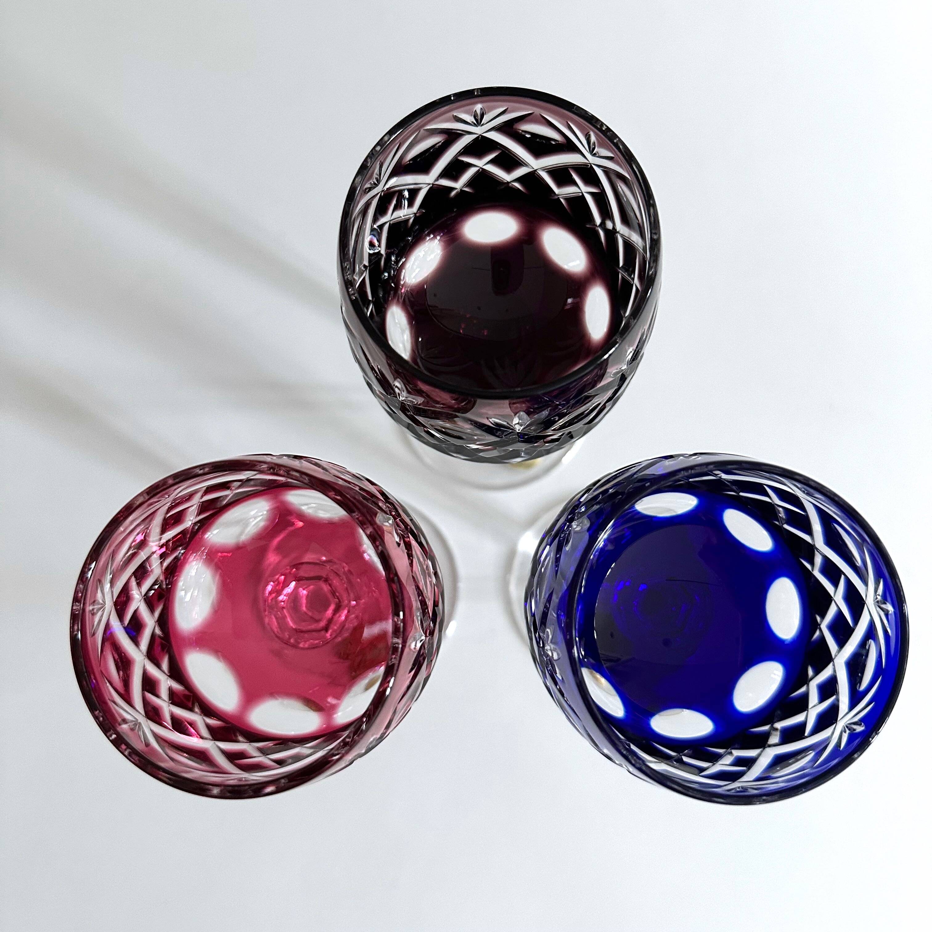 Set of 3 JOSKA lead crystal glasses, coloured wine glasses