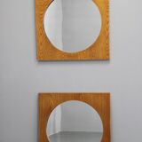 1970s Pair of Oak Large Square Mirrors, Czechoslovakia