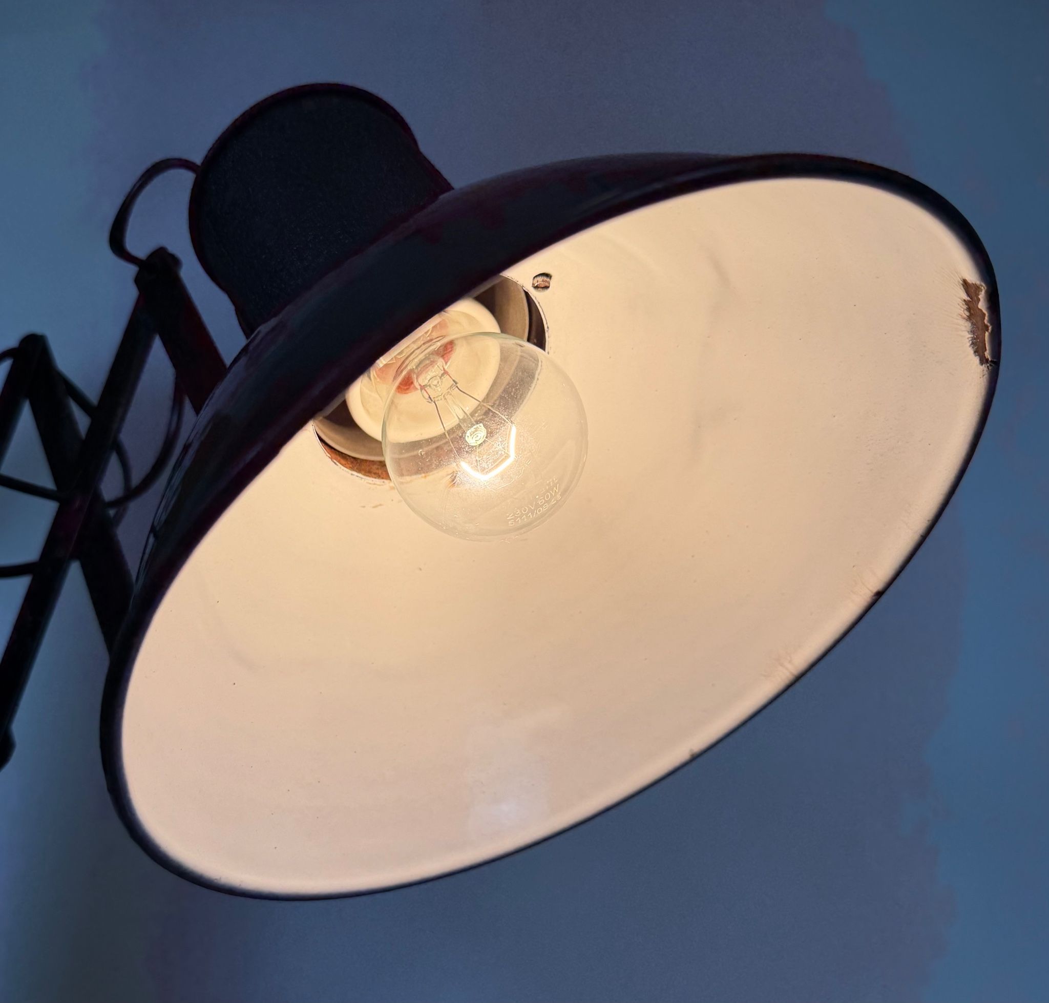 Industrial Black Enamel Scissor Wall Lamp, 1950s