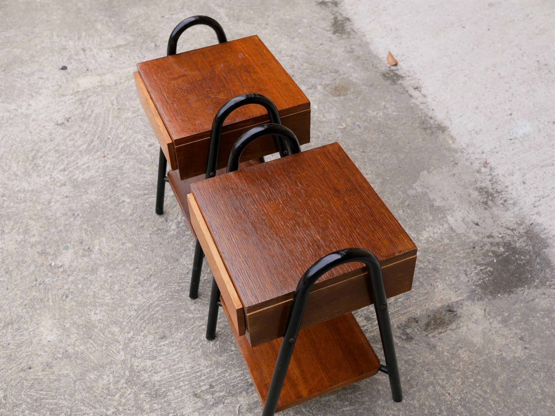Pair of vintage bedside tables modernists wood and metal