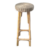 Table d'appoint vintage en bambou et osier tressé