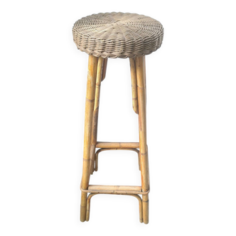 Table d'appoint vintage en bambou et osier tressé