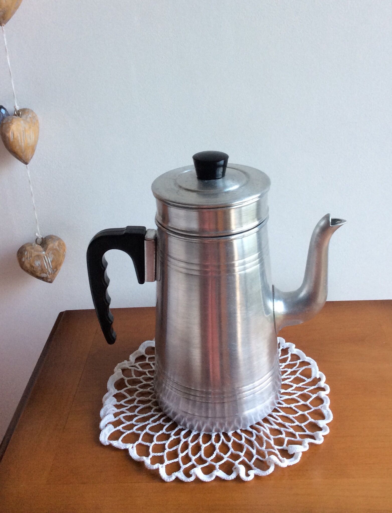 Old complete aluminum coffee maker le trèfle bakelite handle