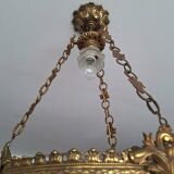 Art Deco alabaster and bronze chandelier, 7-light fixture