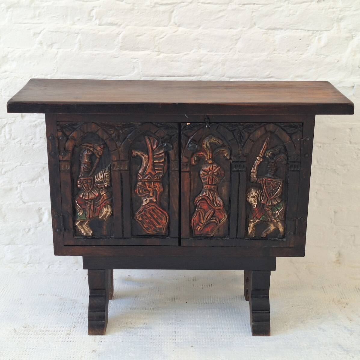 Arts of México Spanish colonial carved  painted console / sideboard, 1940s