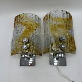 Duo of two-tone Murano Mazzega wall lights 1970