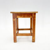 1950's Square Wooden Stool of Footrest with Original Paint, Czechoslovakia