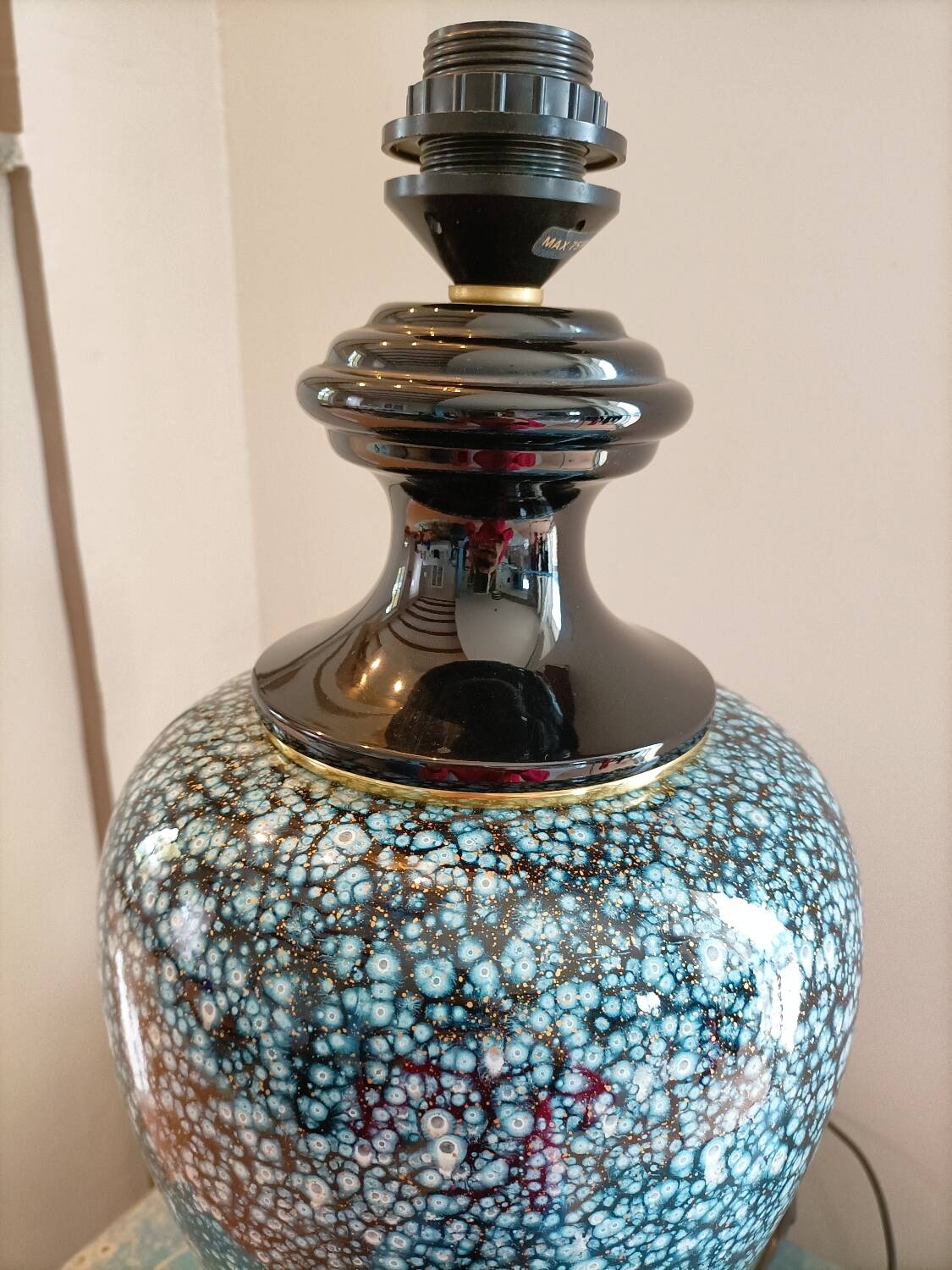 Large ceramic lamp base in blue, gold and black