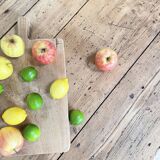 Solid wood workshop table with straight legs.