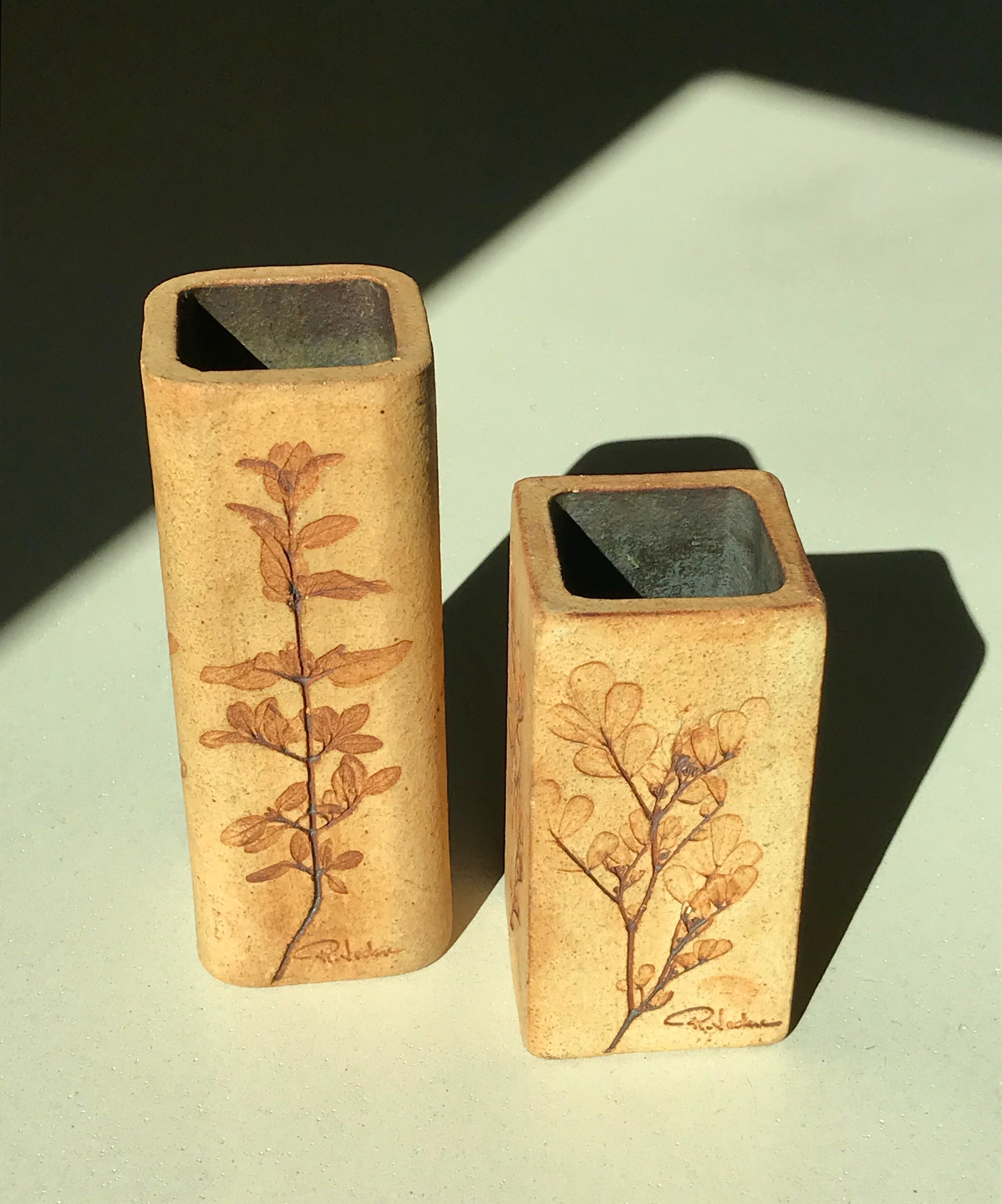 Pair of ceramic vases by Raymonde Leduc, Vallauris 60s