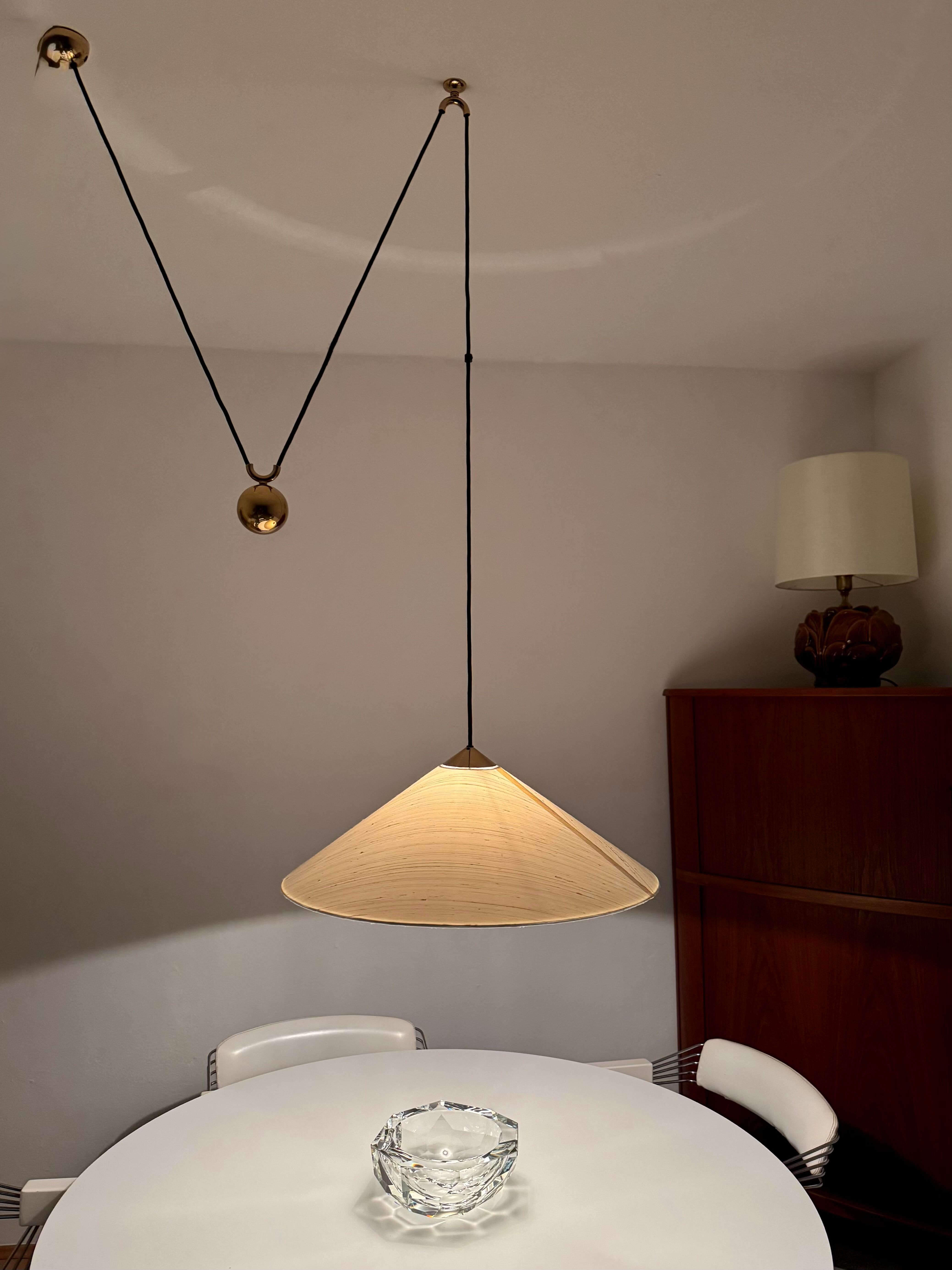 Large Adjustable Brass Pendant Lamp with Counterweight by Florian Schulz