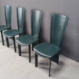 Vintage green leather dining chairs, 1980s - set of 4