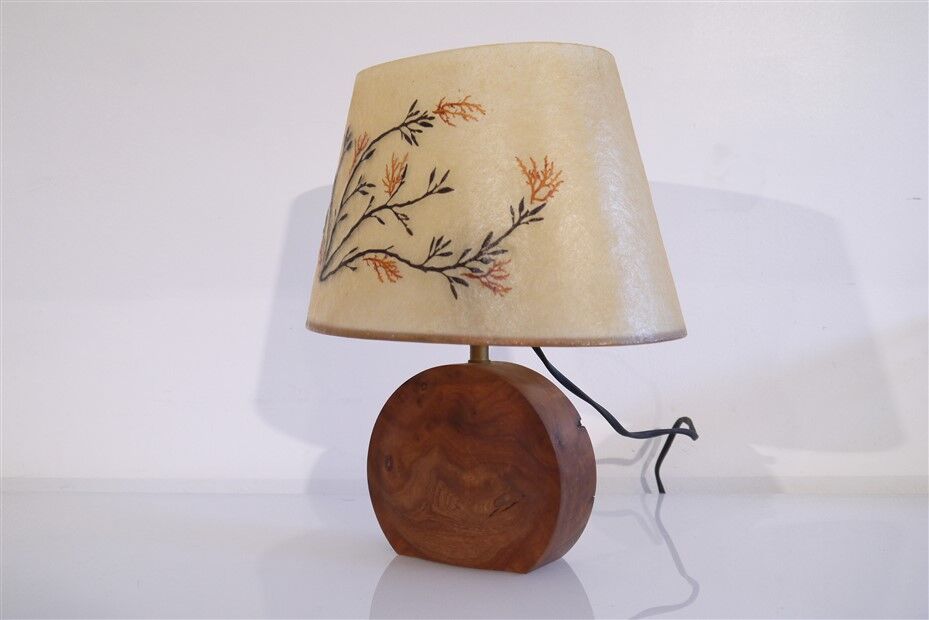 Lampe vintage en bois et resine 1960