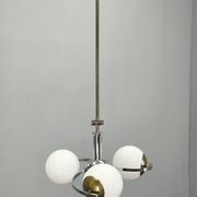 Czech Art Deco Chrome and Opaline Glass Chandelier, 1930s