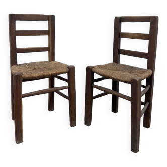 Paire de chaises en bois brut