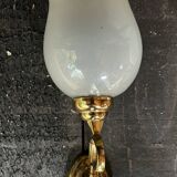 Pair of vintage brass and glass wall lights