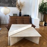 Table basse triangle travertin up & up vintage 1970 Italie