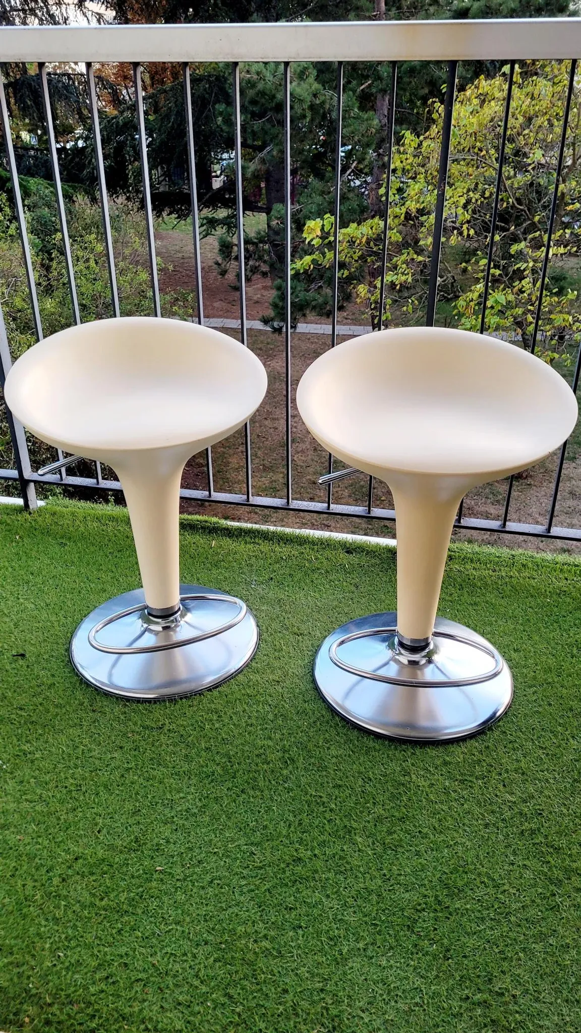 Two bombo stools by magis designed by stefano giovannoni.