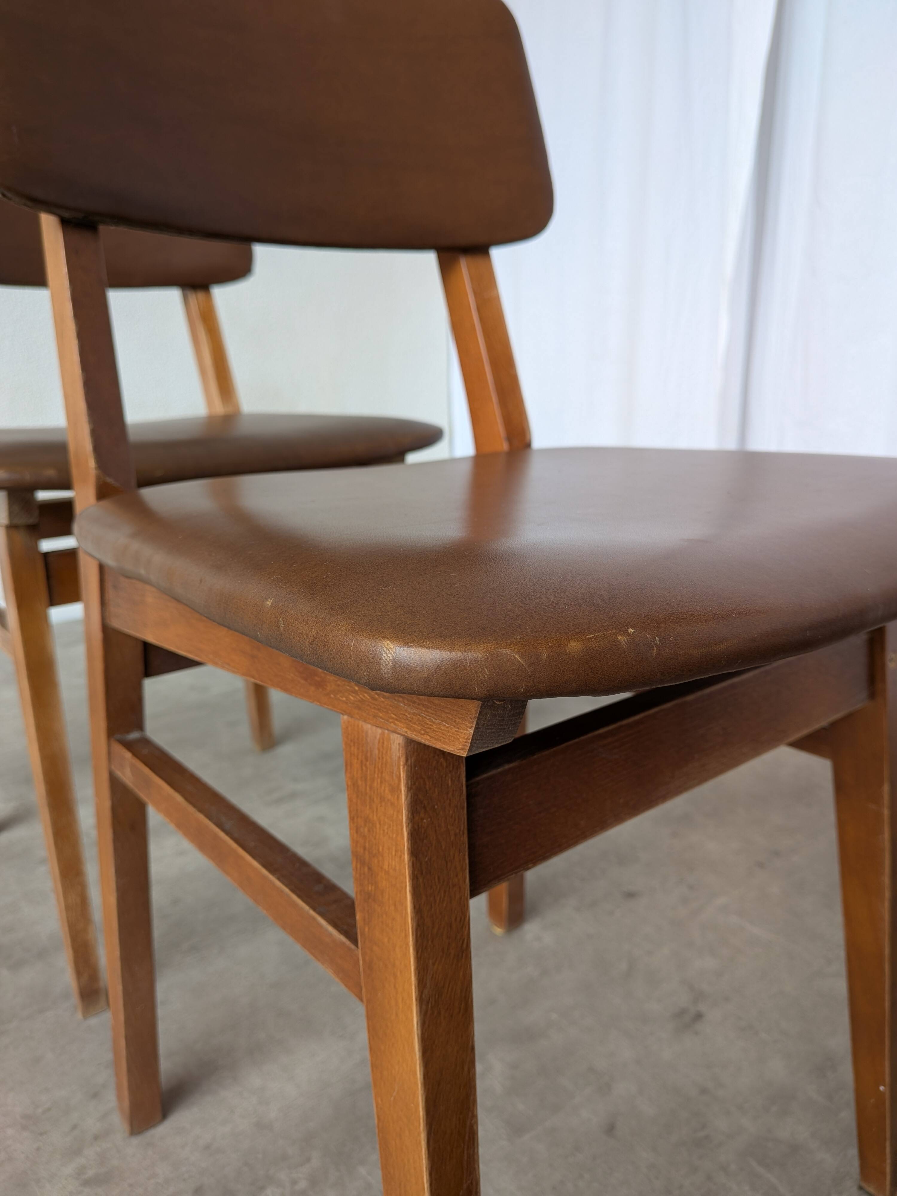 Vintage stol kamnik dining chairs (set of 4): mid-century leather seat