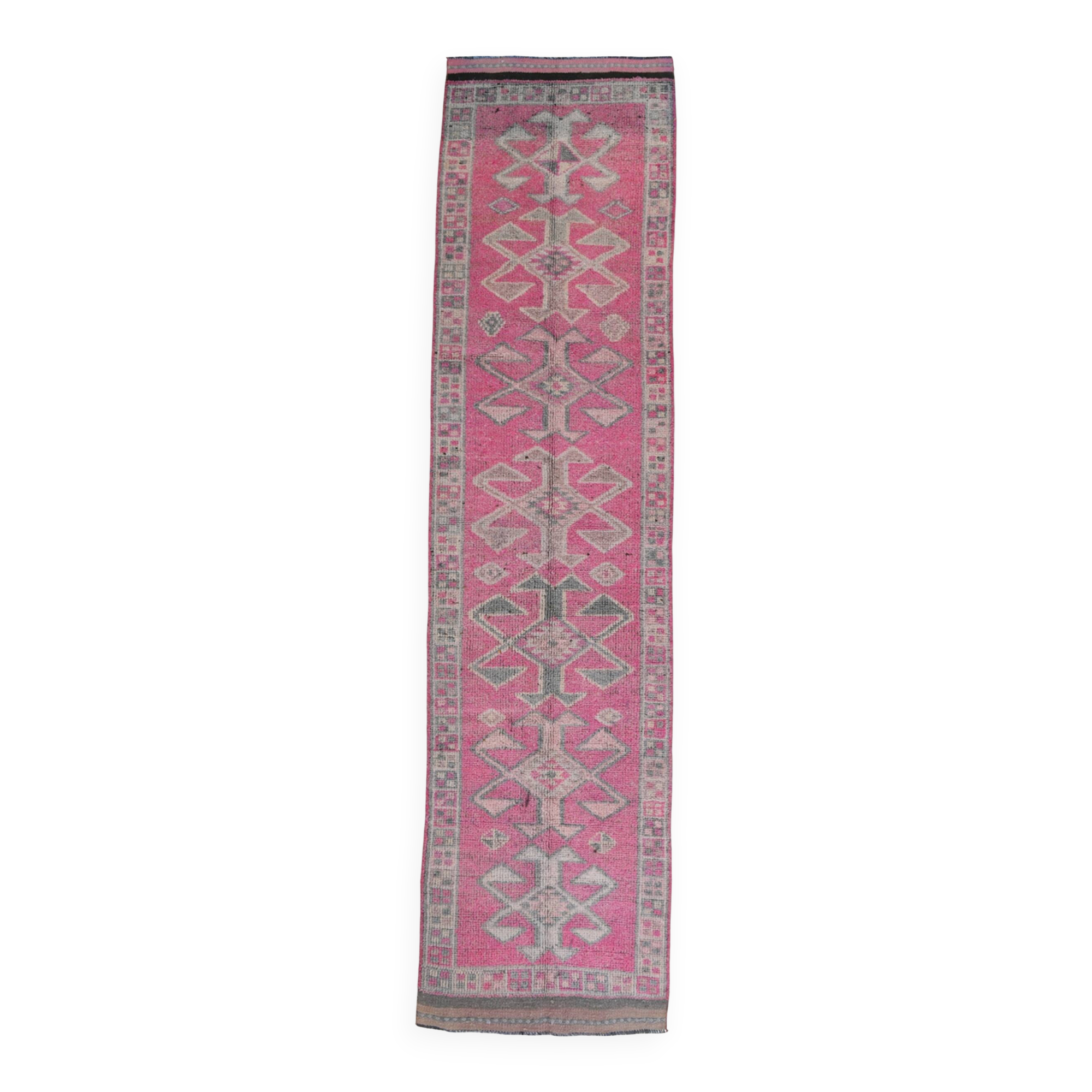 Pink Green Modern Oushak Runner Rug, 89x354Cm
