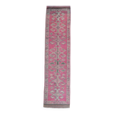 Pink Green Modern Oushak Runner Rug, 89x354Cm