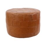 Vintage Round Brown Pouf Patchwork Patches Faux Leather 45cm