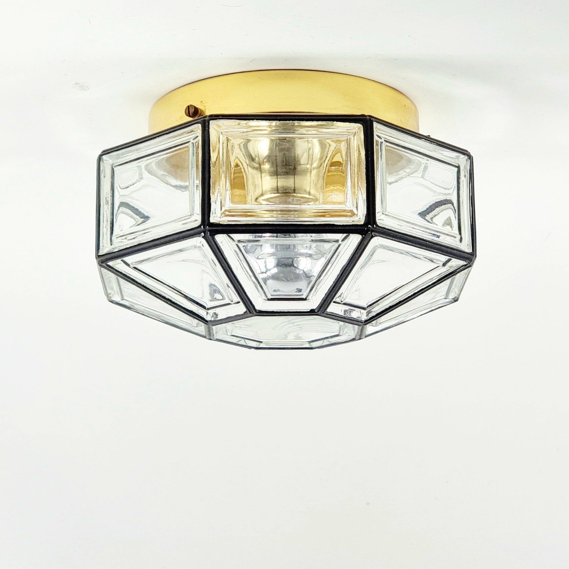 Mid-Century Modern Glass & Brass Ceiling Light from Limburg, Germany, 1960s