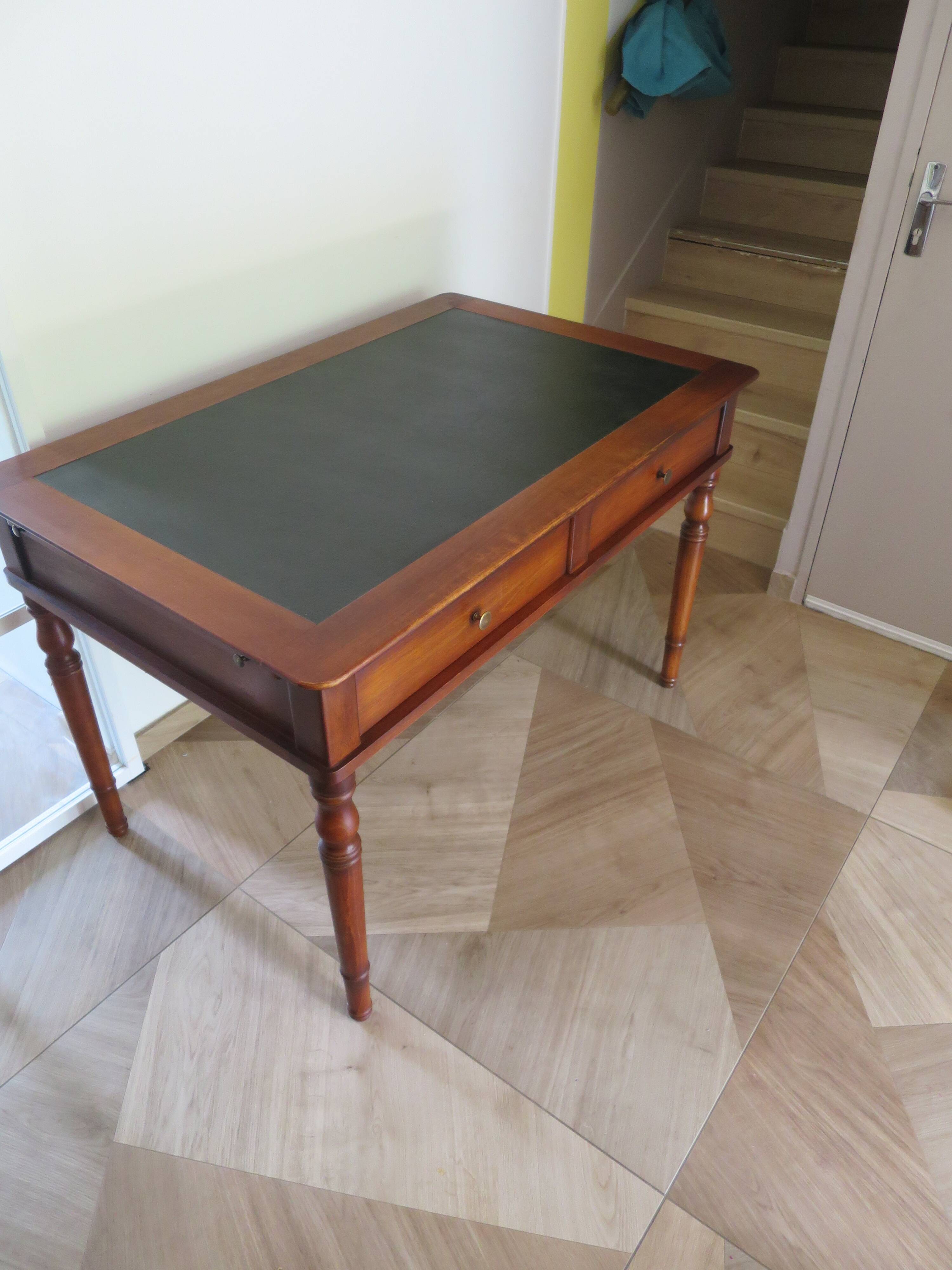 minister's desk - 2 drawers - solid wood - faux leather writing pad - Louis Philippe
