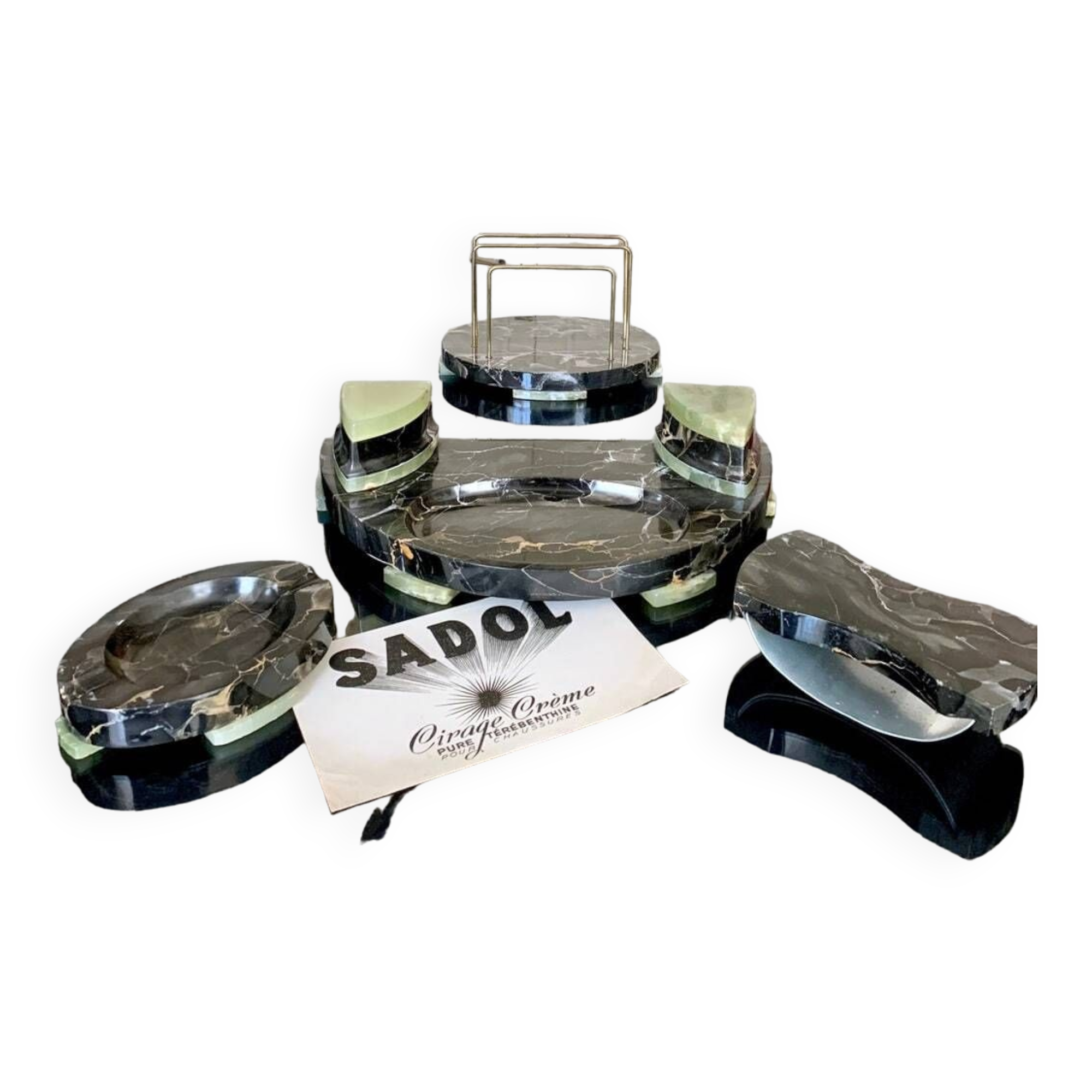 Inkwell Holder Mail Buffer Ashtray - Art Deco - Onyx Marble - Office