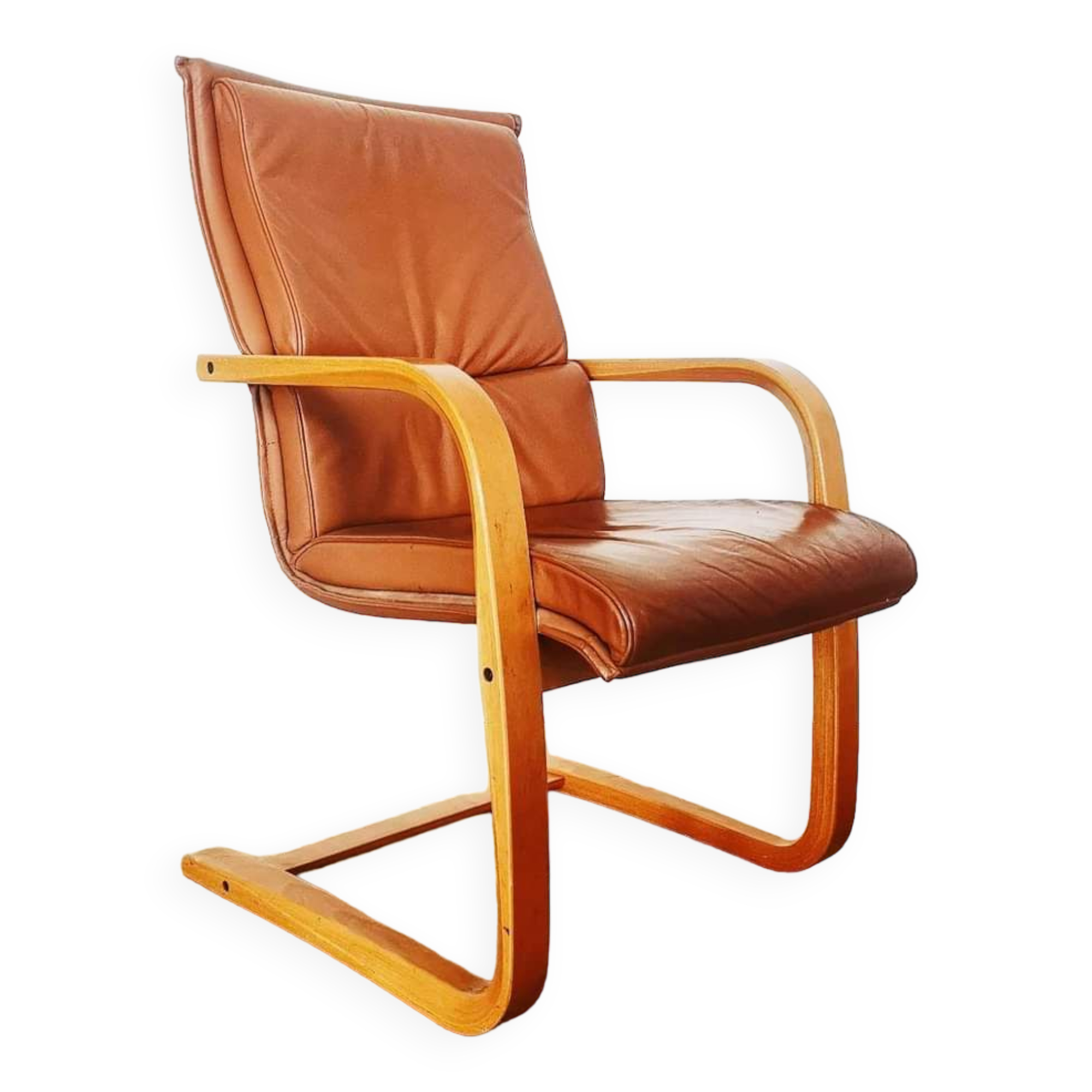 Camel leather sled chair from Mace