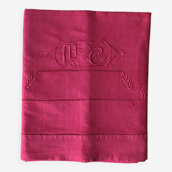 Drap Ancien En Lin Et Coton Rose Fuchsia