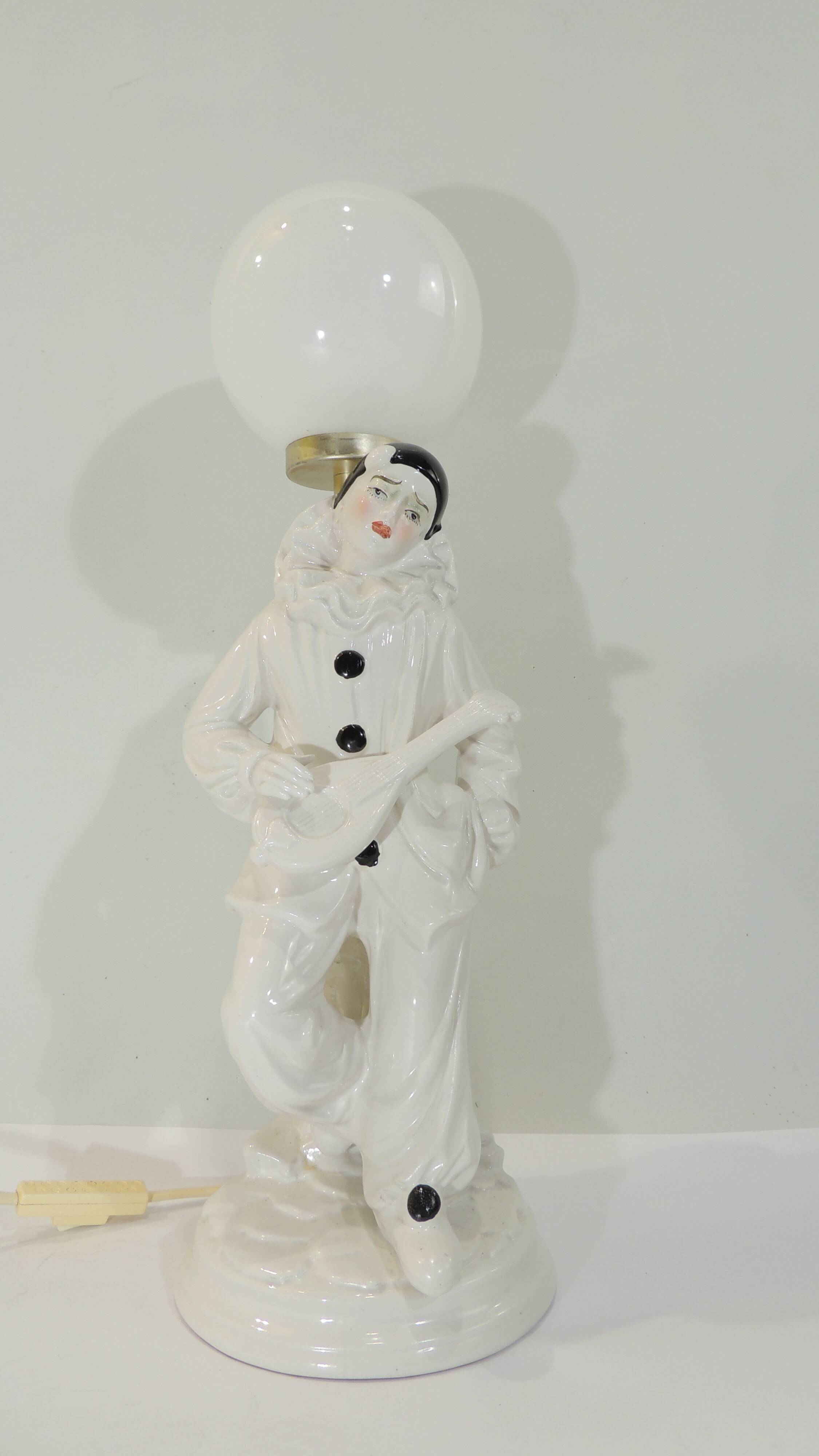 White ceramic lamp Pierrot/harlequin/1960/vintage