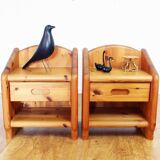 Pair of solid pine bedside tables 1970