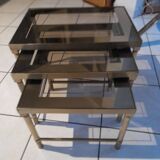 Set of 3 vintage smoked glass nesting tables
