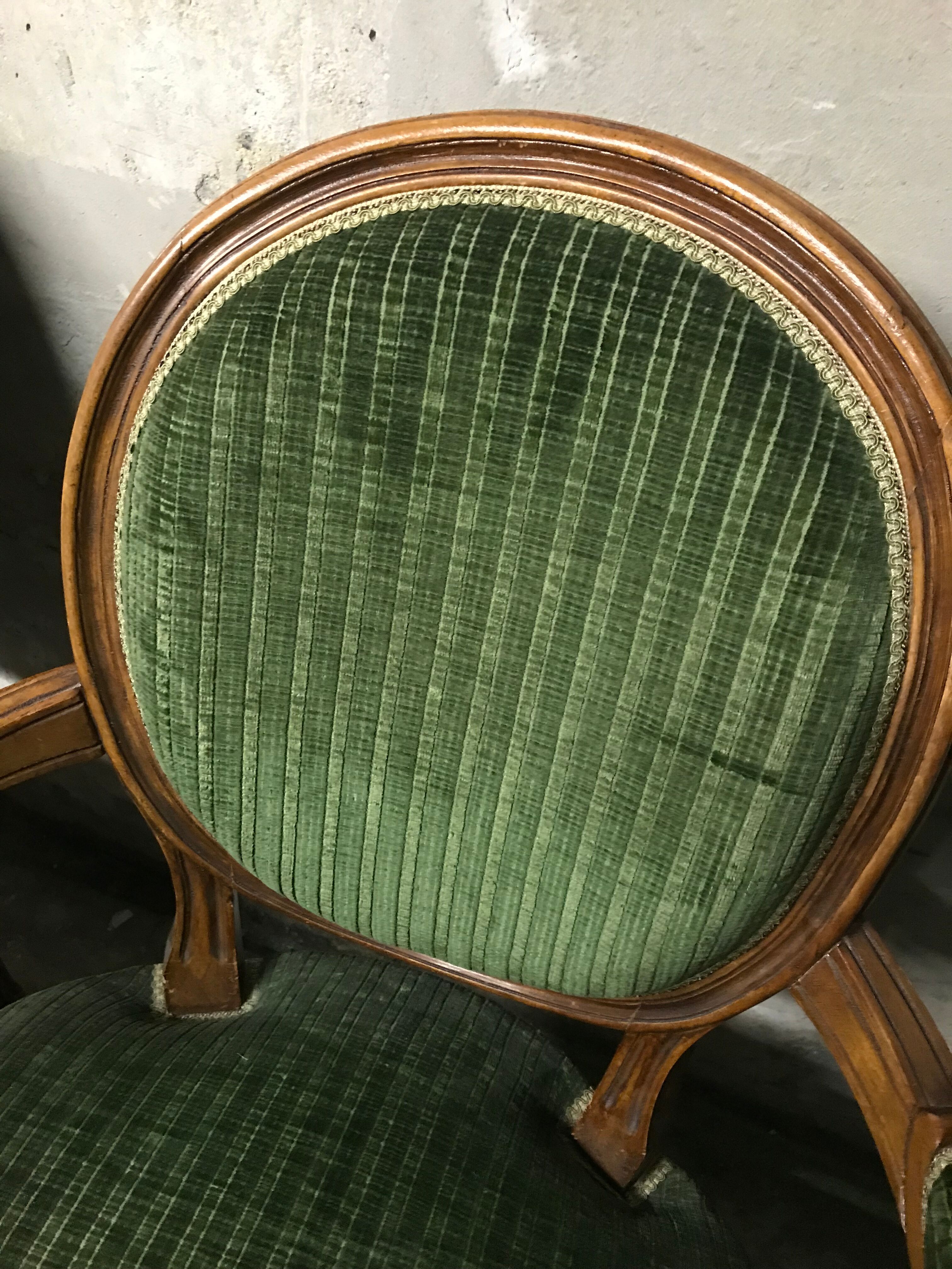 Pair of armchairs Louis XVI green convertibles